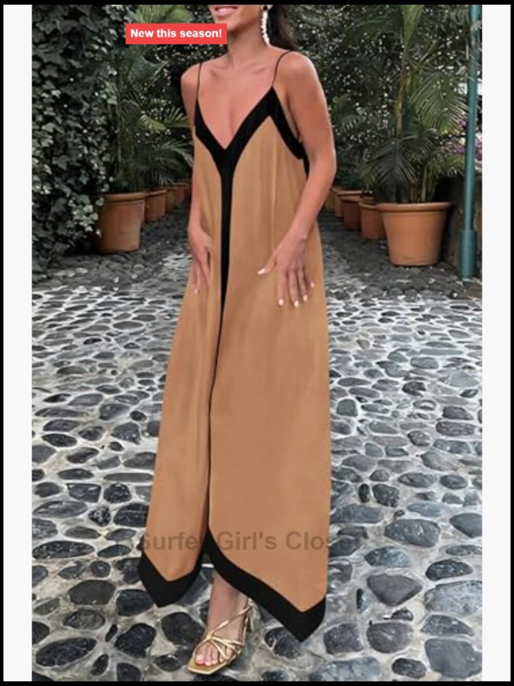 Maxi Dress V Neck Spaghetti Strap Flowy A-Line Sleeveless with Pockets - Picture 3 of 7